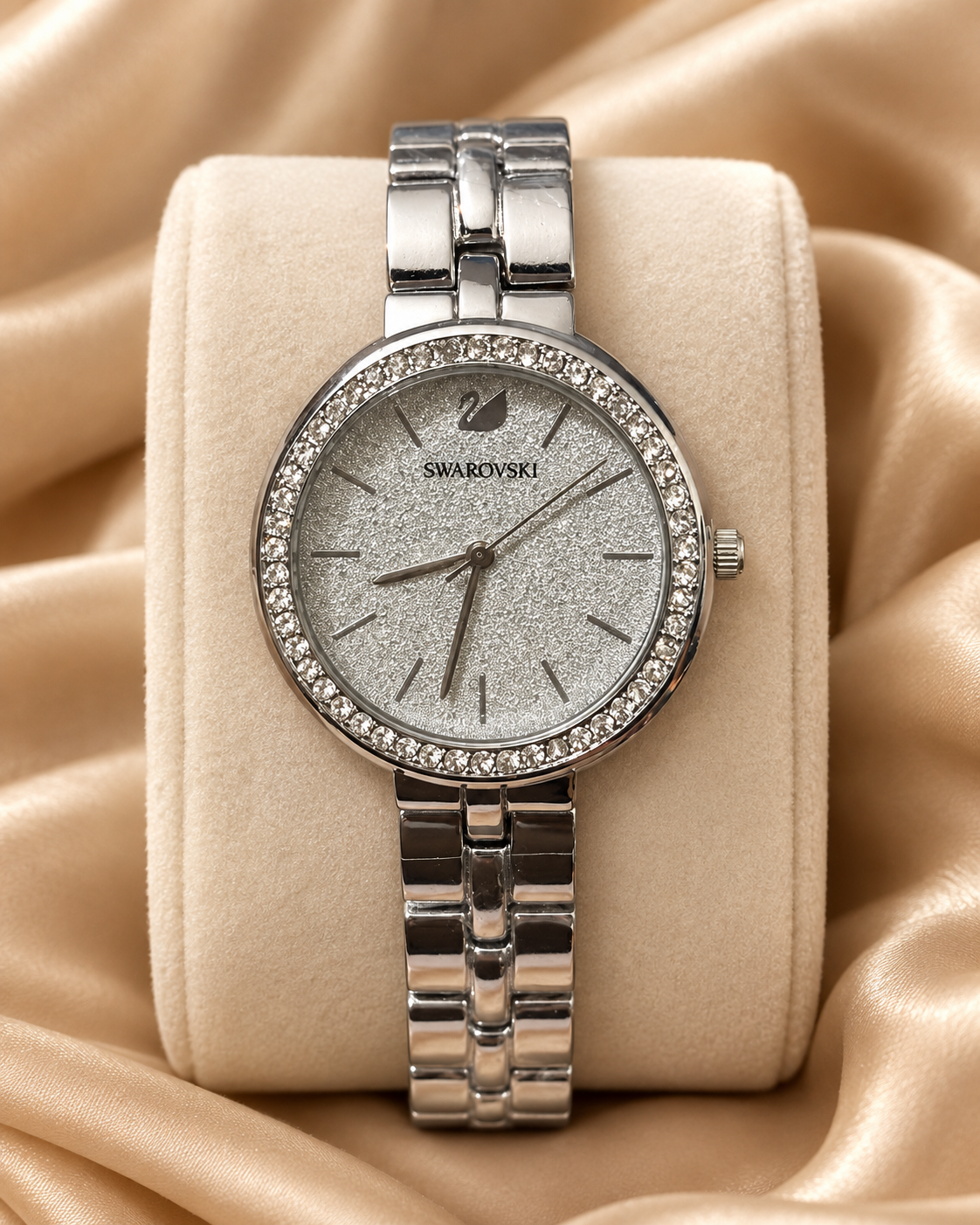 Silver-Tone Swar-vski Watch for Women Elegant Crystal Watch