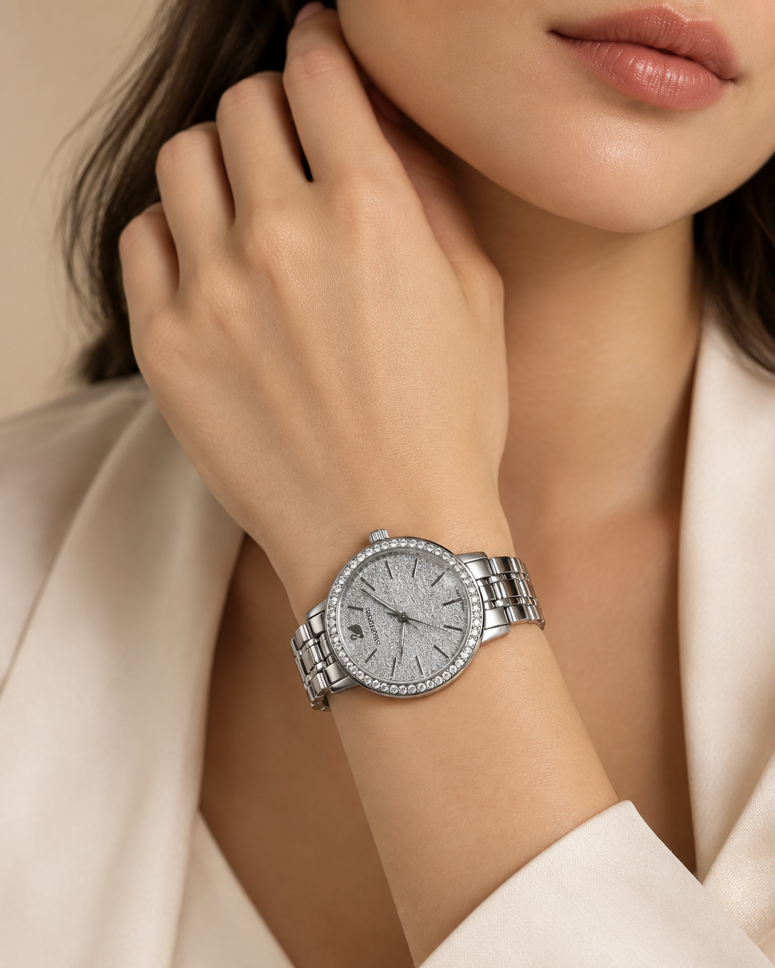 Silver-Tone Swar-vski Watch for Women Elegant Crystal Watch