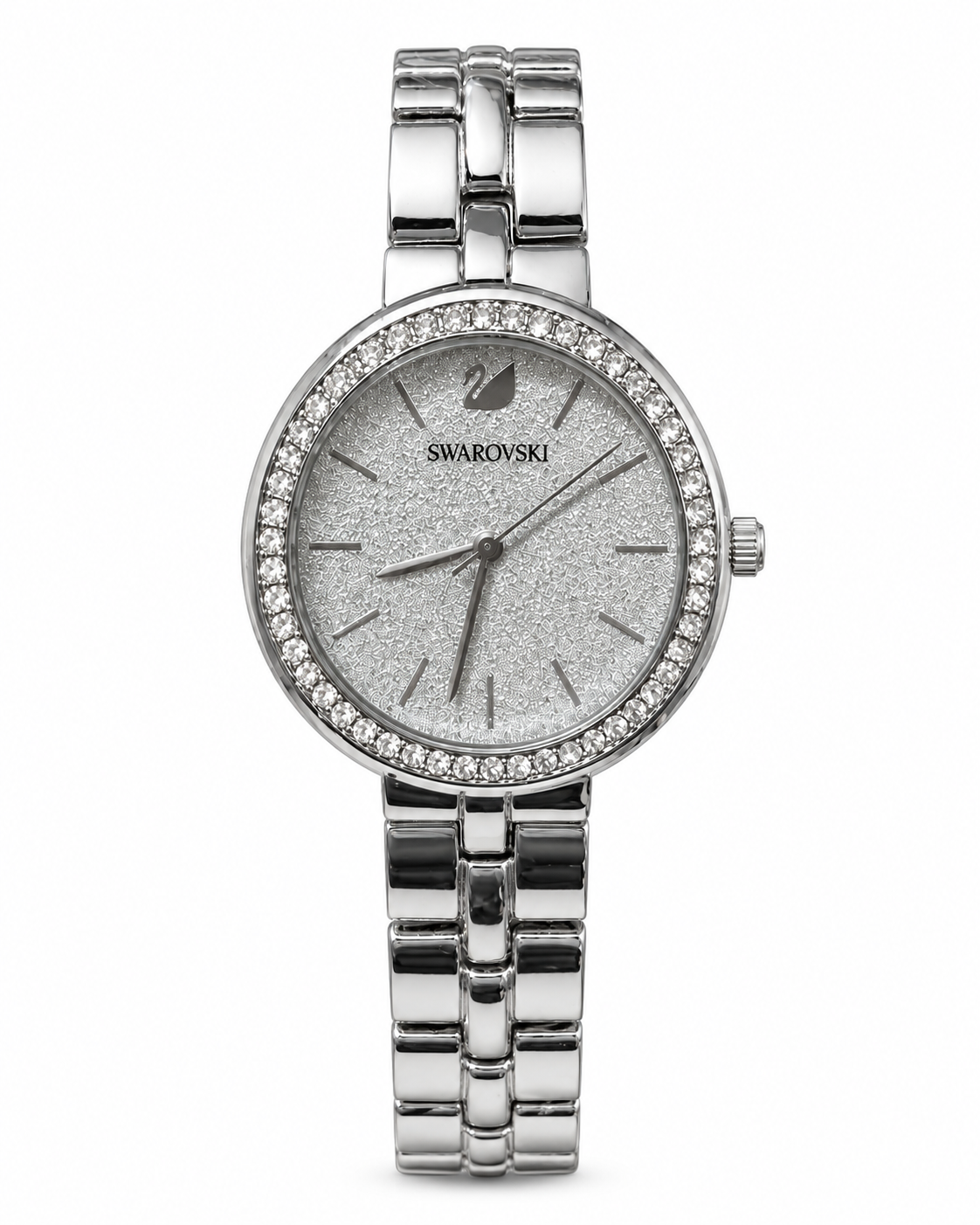 Silver-Tone Swar-vski Watch for Women Elegant Crystal Watch